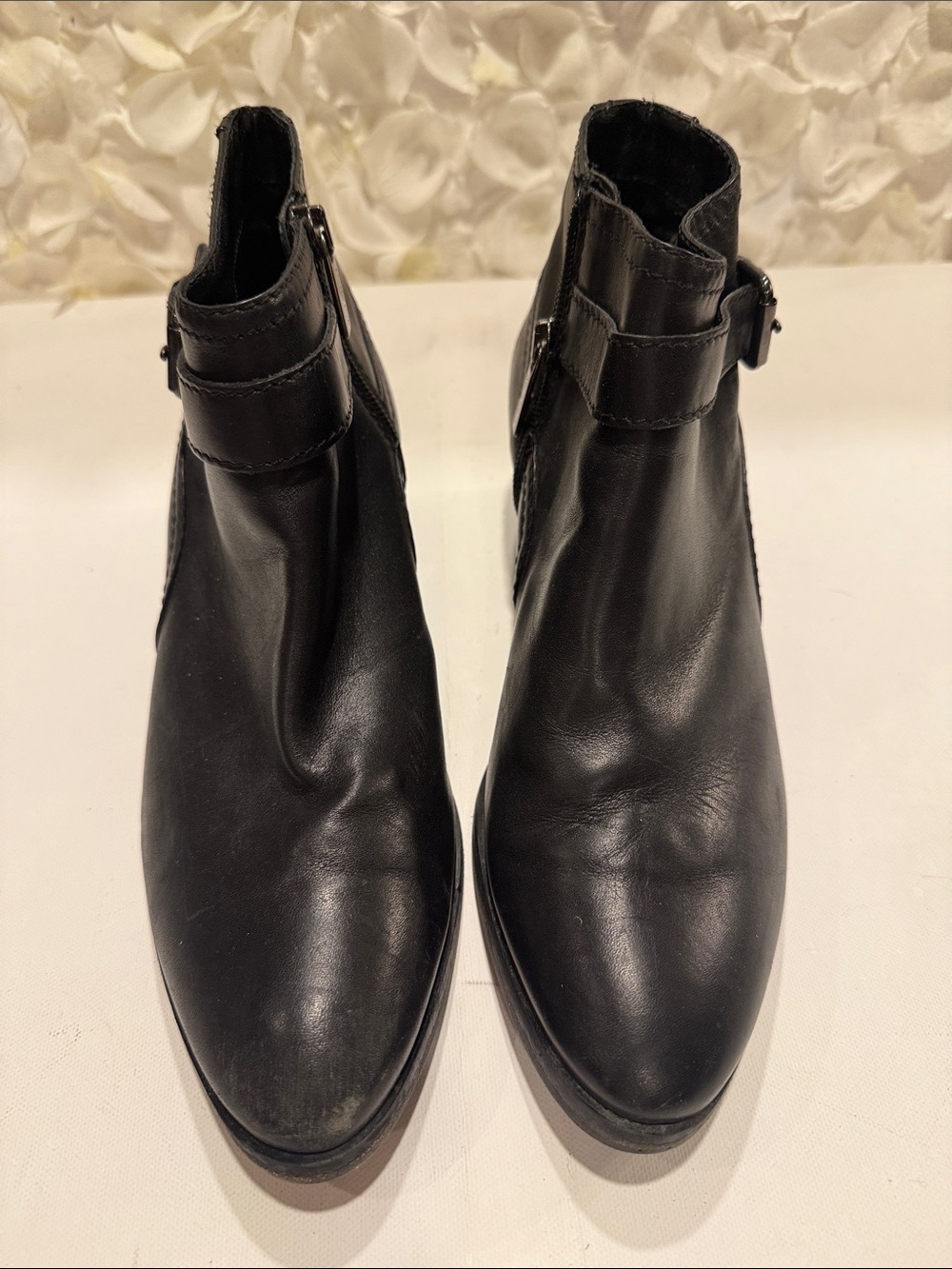 Aquatalia Black Leather Ankle Boots with Buckle Detail
